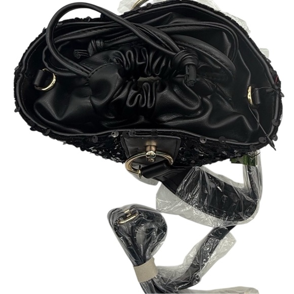 Badgley Mischka Black Sequin Drawstring Bucket Bag NWT NEW RETAIL:$130 - Picture 5 of 8